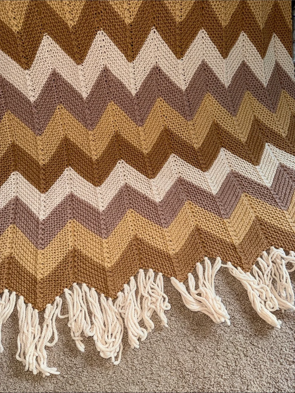 Neutral Chevron Knit Throw Blanket - Cream, Tan & Brown